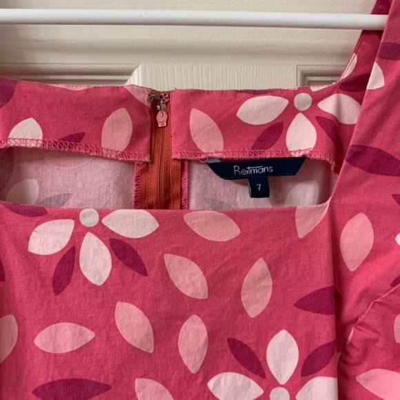 🌷3 for$25🌷Reitmans, US 7 (Juniors), Pink Retro Floral Zipper Sleeveless Dress - Picture 6 of 8